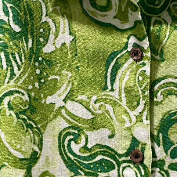 CHICO'S (NEW) Woven 3/4 Sleeve Linen Button Front Paisley Blouse, Lime Green- XL - Picture 6 of 9